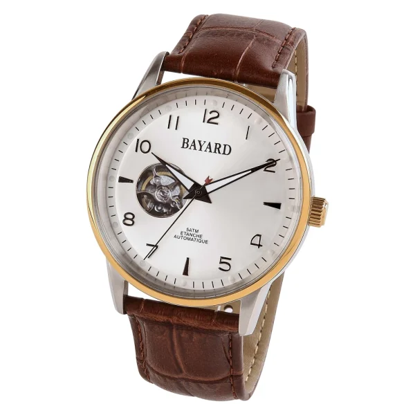 Montre homme automatique marron mouvement apparent Bayard