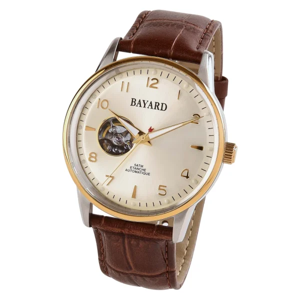Montre homme automatique marron en acier cadran beige Bayard